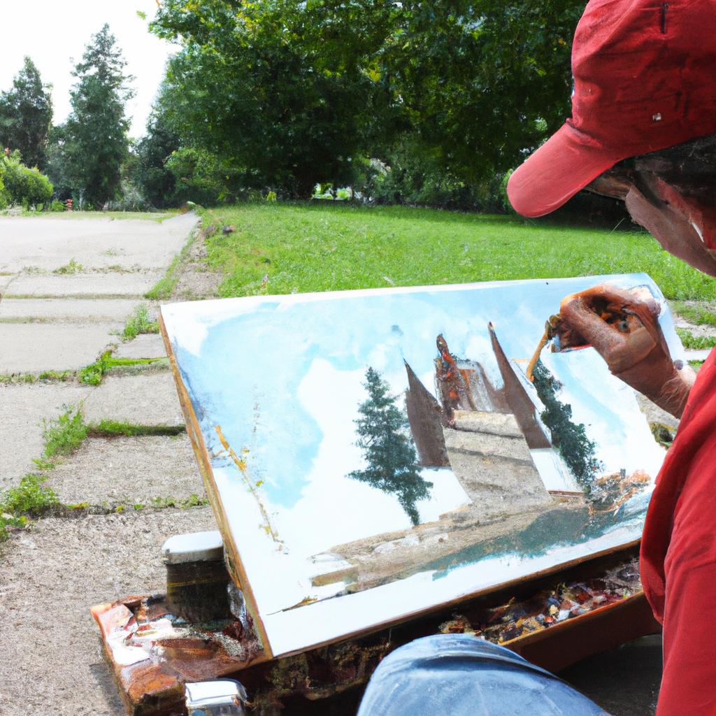 Person painting Canadian heritage artwork