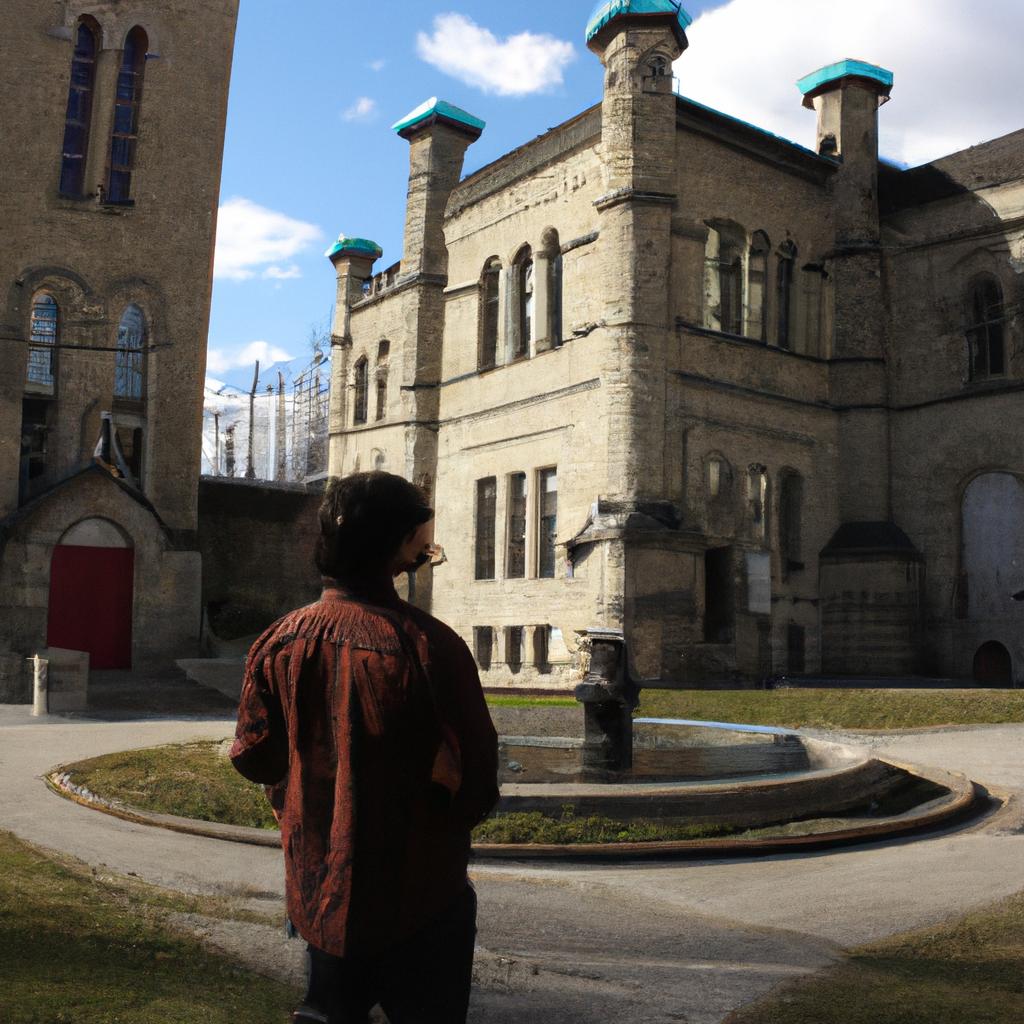 Person admiring historic Canadian buildings